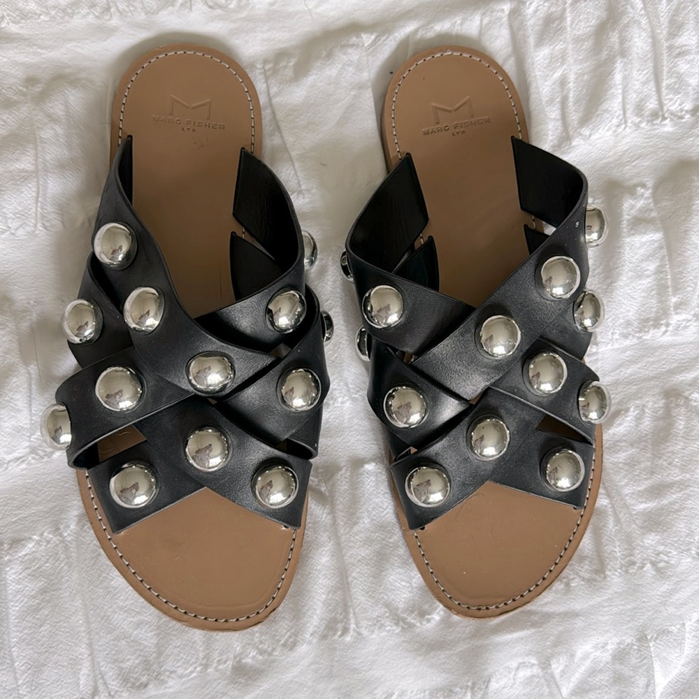 Black leather sandals